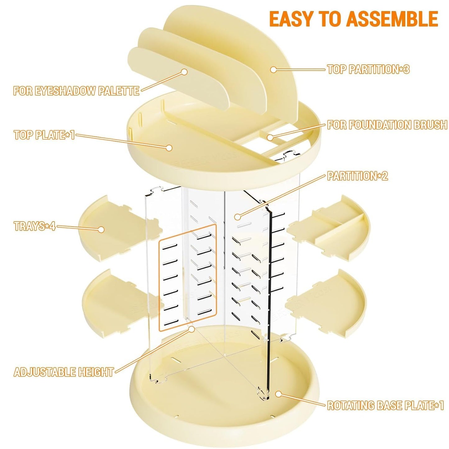 360 Rotating Skincare or Makeup Organizer For Vanity Storage Adjustable Spinning Beauty And Skincare Organizer,Clear Acrylic Carousel Cosmetic Display Cases,Bathroom Counter Lazy Susan Skin Care Holder