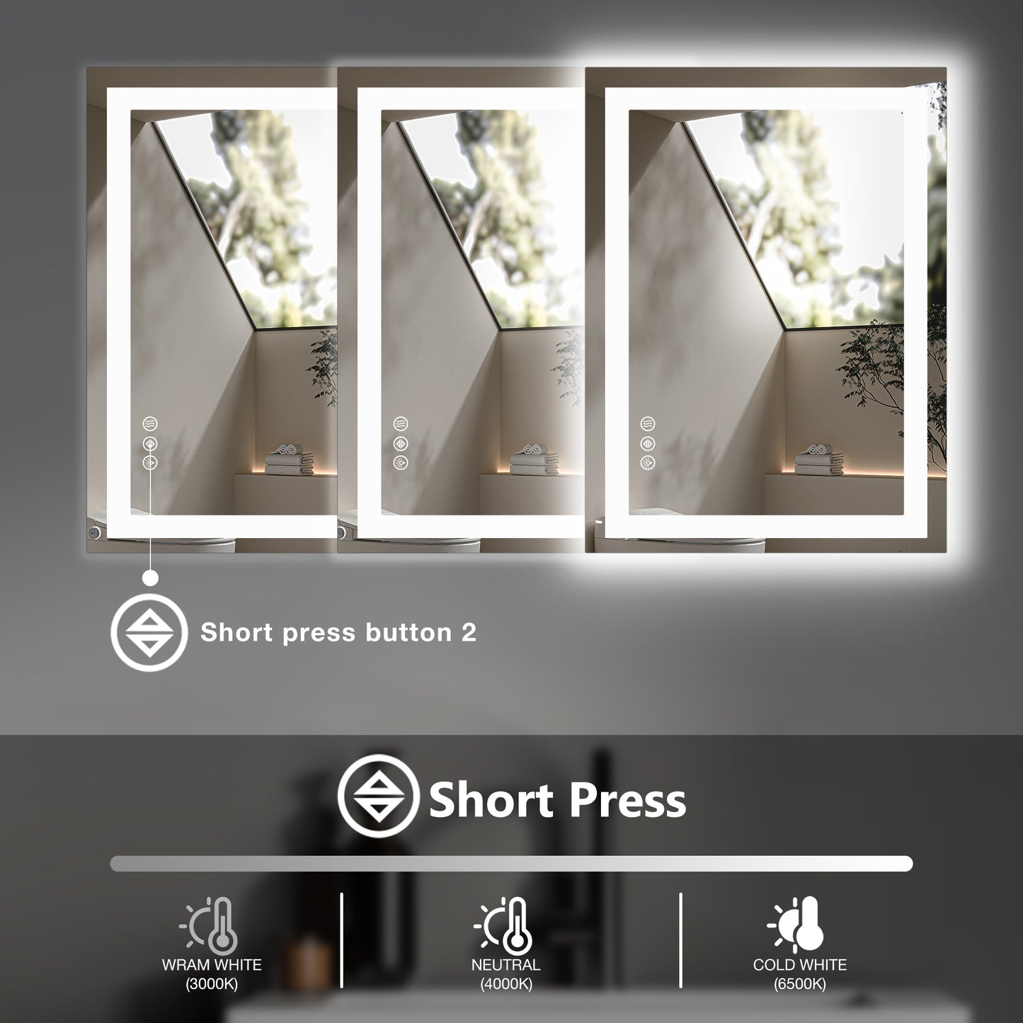 Anti-fog LED Bathroom Mirror With Dual Light Source And Three Lighting Modes