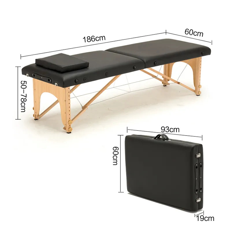 Folding Beauty Bed 180cm length 60cm width Professional Portable Spa Massage Tables Foldable with Bag Salon Furniture Wooden