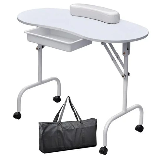 Folding Manicure Table Nail Beautician Desk with Lockable Wheels & Bag salon furniture Nail Tables