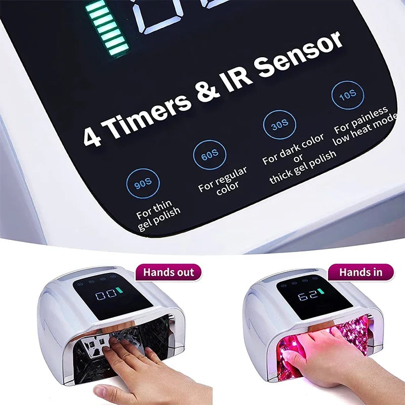 96W Mirror Reflective Nail Lamp with Metal Pad Cordless Manicure Dryer Wireless UV Light for Nails Rechargeable Nail UV LED Lamp