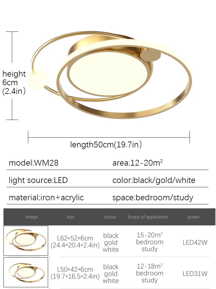 New Ring Round Gold Simple Design Remote Control Light Modern Led Chandelier Ceiling Lamp