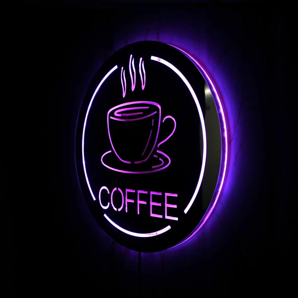 Coffee Station LED Sign Mirror Light