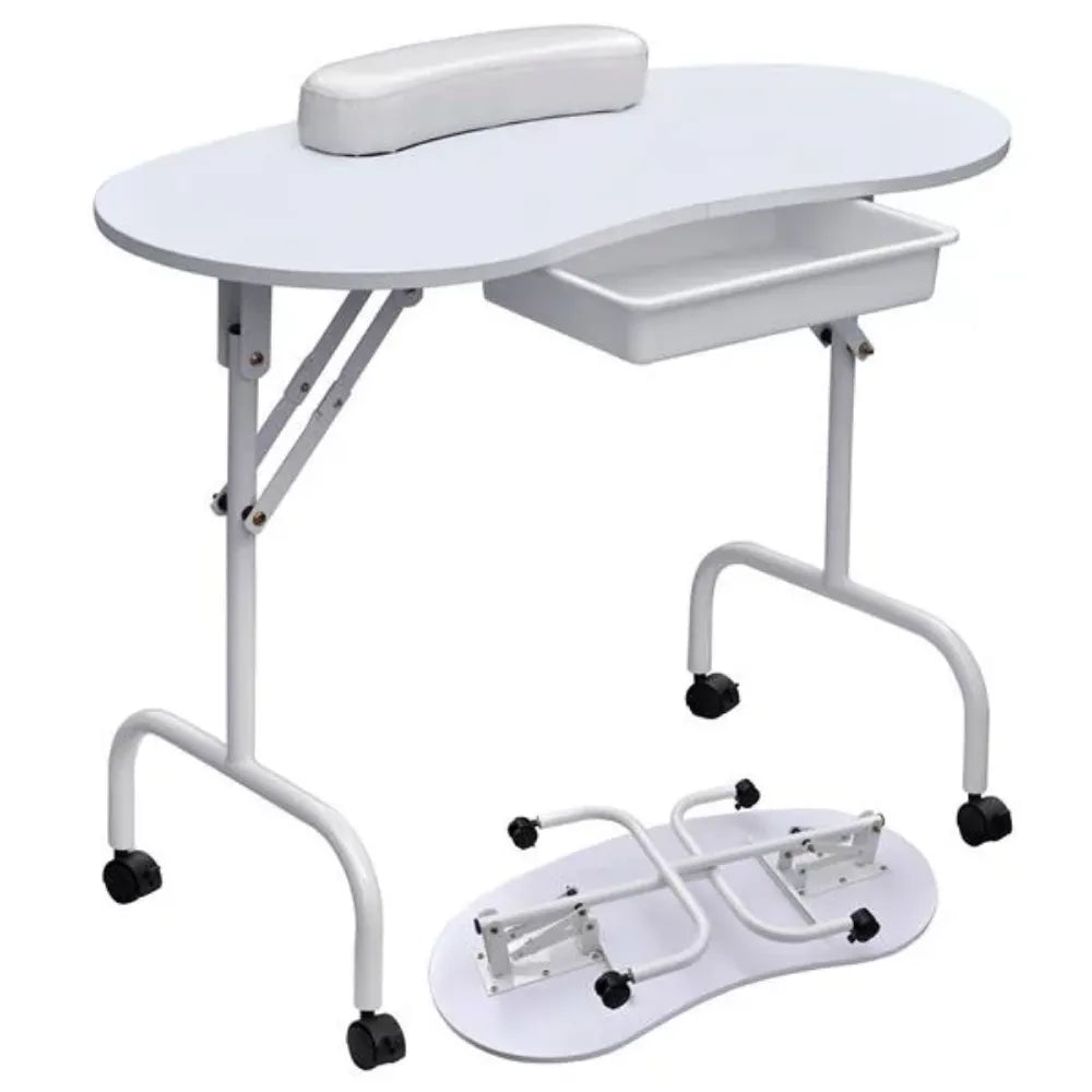 Folding Manicure Table Nail Beautician Desk with Lockable Wheels & Bag salon furniture Nail Tables